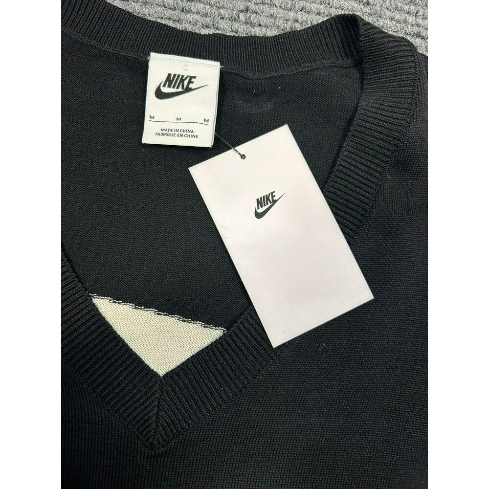 Nike Mens Black V-Neck Sweater Vest With Large White Swoosh Logo Size M Polyeste - Picture 4 of 6